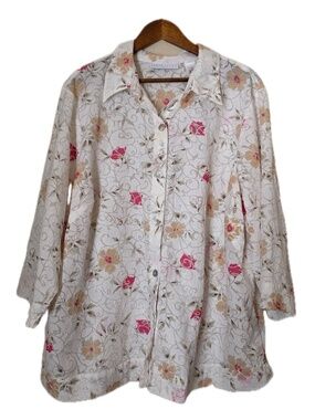 First Issue Coatigan Womens 3 Beige Floral Lightweight Button Mid-Length